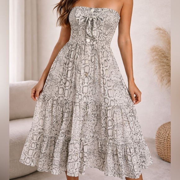 blue island Dresses & Skirts - blue island Strapless Snake-Print Maxi Dress - White & Gray